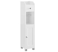 VASAGLE Armario de Baño, con Portapapel Higiénico, Mueble para Baño, Estante Ajustable, Patas Resistentes al Agua, Espacios Pequeños, Blanco BBC846P31