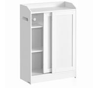 VASAGLE Armario de Baño, Mueble Baño Ahorra Espacio, Compartimento Papel Higiénico y Escobilla de Baño, Puertas Correderas, Estantes Ajustables, Lado Inodoro, 20 x 60 x 80 cm, Blanco Nube