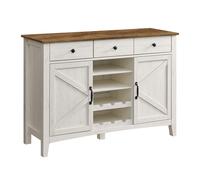 VASAGLE Armario de Bar Café, Mueble de Cocina con 3 Cajones, Armario del Campo Aparador con Estante Ajustable para Cocina, Blanco Rústico y Marrón Miel Rustic white and honey brown