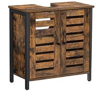 VASAGLE Armario de Lavabo, Mueble de baño, Armario de Almacenamiento, 60 x 30 x 60 cm, Marco de Acero, Puertas de persiana, Tablero Ajustable, Industrial, Marrón Rústico y Negro BBC902B01