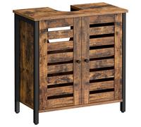 VASAGLE Armario de Lavabo, Mueble de baño, Armario de Almacenamiento, 60 x 30 x 60 cm, Marco de Acero, Puertas de persiana, Tablero Ajustable, Industrial, Marrón Rústico y Negro Rustic brown and black