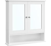 VASAGLE, armario de pared, armario de baño, armario de almacenamiento, armario de pared con 2 puertas de espejo y un compartimento abierto, estante ajustable, 15 x 65 x 75 cm, blanco