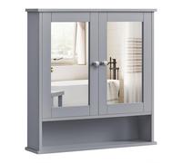VASAGLE, armario espejo, armario de baño, armario de pared, armario suspendido con 2 puertas espejo y compartimento abierto, estante ajustable, montaje en pared, 13 x 56,5 x 58,5 cm, color gris paloma