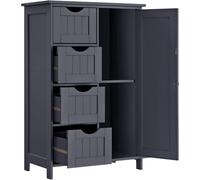 VASAGLE, armario para baño, armario estrecho para baño, mueble auxiliar, cómoda con 4 cajones, armario, estante ajustable, 30 x 55 x 82 cm