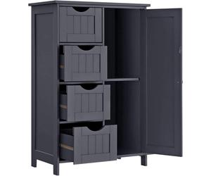 VASAGLE, armario para baño, armario estrecho para baño, mueble auxiliar, cómoda con 4 cajones, armario, estante ajustable, 30 x 55 x 82 cm