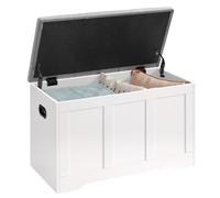 VASAGLE Banco Arcón con Tapa, 2 Bisagras de Seguridad, Banco Zapatero, Estilo Rústico, para Recibidor, Dormitorio, Salón, 41 x 81 x 49 cm, Blanco Mate y Gris Paloma LSB067W101