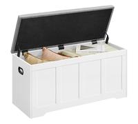 VASAGLE Banco Arcón con Tapa, 2 Bisagras de Seguridad, Banco Zapatero, Estilo Rústico, para Recibidor, Dormitorio, Salón, 41 x 101 x 49 cm, Blanco Mate y Gris Paloma LSB068W101