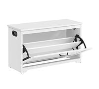 VASAGLE Banco de Zapatos, Zapatero de Entrada con Puerta Plegable, Divisor Interior Ajustable, con Asas Laterales Recortadas, 80 x 30 x 46 cm, Blanco LHS120T10