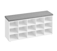 VASAGLE Banco Recibidor con 15 Compartimentos y Asiento Acolchado, EstanterÍa Almacenaje, Capacidad hasta 200 kg, Blanco Nube y Gris Paloma/Marrón Rústico y Marrón/Roble con Vetas Azul y Gris/Negro