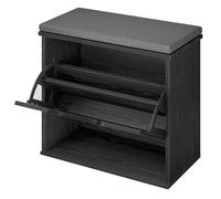 VASAGLE Banco Zapatero Acolchado, Mueble de Recibidor de 3 Niveles para 6 Pares de Zapatos, Cajón Abatible, 30 x 60 x 53,5 cm, para Entrada, Dormitorio, Negro Ébano y Gris Pizarra/Blanco Nube y Gris B