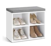 VASAGLE Banco Zapatero, Asiento Acolchado, 4 Compartimentos | Organizador, 4 Compartimentos, Compacto, para Entrada, Pasillo, Armario, Blanco y Gris, Colección CUSTOS LHS234W01