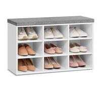 VASAGLE Banco Zapatero, Asiento Acolchado, 9 Compartimentos | Organizador, 9 Compartimentos, Compacto, para Entrada, Pasillo, Armario, Blanco y Gris, Colección CUSTOS LHS009W14