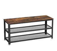 VASAGLE Banco Zapatero, Zapatero con Banco, Banco para Zapatos, Organizador con 2 Estantes, 30 x 100 x 45 cm, para Pasillo, Sala de Estar, Acero, Estilo Industrial, MarrÓn RÚstico y Negro LBS078B01