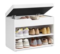 VASAGLE Banco Zapatero con Asiento Tapizado, 30 x 60 x 44 cm | Banco Recibidor, 3 Compartimentos, para Entrada, Dormitorio, Sala de Estar, Blanco Nube, Colección CUSTOS LHS20WT