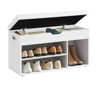 VASAGLE Banco Zapatero con Cojín, Banco de Almacenamiento, 3 Compartimentos, Almacenamiento Oculto, Estantes, Sala de Estar, Pasillo, Dormitorio, Carga 136 kg, Blanco Nube LHS30W