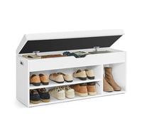 VASAGLE Banco Zapatero con Cojín, de Almacenamiento, 3 Compartimentos | Estantes, Carga de 150 kg, Sala de Estar, Pasillo, Dormitorio, Blanco Nube, Colección CUSTOS LHS130W14