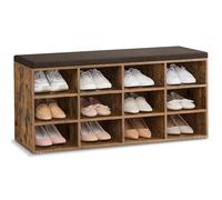 VASAGLE Banco Zapatero con Cojín y 12 Compartimientos, 105 x 30,5 x 48 cm | Zapatero con Asiento, Estantes Ajustables, para Entrada, Sala de Estar, Marrón, Colección CUSTOS LHS012B01