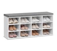 VASAGLE Banco Zapatero, Mueble Zapatero, Banco Recibidor con 12 Compartimentos y Asiento Acolchado, 30,3 x 104 x 48 cm, Entrada, Dormitorio, Sala de Estar, Blanco y Gris LHS012W14