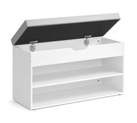 VASAGLE Banco Zapatero, Mueble Zapatero con Asiento Tapizado, Banco Recibidor con 3 Compartimentos y Asiento Acolchado, 30 x 80 x 44 cm, para Entrada, Dormitorio, Blanco Nube y Gris Paloma