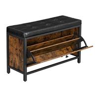 VASAGLE Banco Zapatero, Banco tapizado para Zapatos, con cajón, 2 Filas para 6 Pares de Zapatos, Estructura de Acero, Industrial, Marrón Rústico y Negro LSB049B01