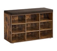 VASAGLE Banco Zapatero, Zapatero con Asiento, con Cojín y 9 Compartimientos, Estantes Ajustables, para Entrada, Sala de Estar, 30,3 x 78,5 x 48 cm, Marrón Rústico/Blanco Clásico/Beige Natural/Marrón