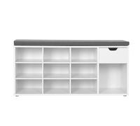 VASAGLE Banco Zapatero, Zapatero con Asiento y Cojín, Banco para Zapatos con Estante, Asiento Acolchado, para Entrada Pasillo Dormitorio, 30 x 104 x 48 cm, Blanco y Gris/Marrón Rústico y Marrón Blanco