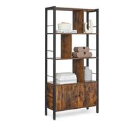 VASAGLE Biblioteca, Librería de 4 Niveles, Estantería con Puertas, Armario de Libros, Estilo Industrial, Marco de Acero, para Salón, Estudio, Oficina, Cocina, Marrón Rústico y Negro Tinta LBC022B01