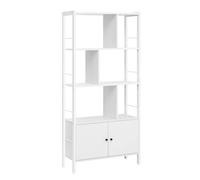 VASAGLE Biblioteca, Librería de 4 Niveles, Estantería con Puertas, Armario de Libros, Estilo Moderno, Marco de Acero, para Salón, Estudio, Oficina, Cocina, Blanco Arce y Blanco Nube LBC022W44