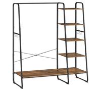 VASAGLE Burro Perchero, Perchero con Zapatero, 5 Estantes de Almacenamiento, 6 Ganchos Laterales, Dormitorio, Sala de Estar, Pasillo, Diseño Industrial, Marrón Rústico y Negro Mate RGR116B01