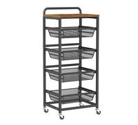 VASAGLE Carrito de Almacenaje de 5 Niveles, con Cestas Extraíbles, Estante de Cocina con Ruedas y Asa, 31,7 x 40 x 95 cm, Marrón Rústico y Negro Tinta Marrón Rústico y Negro Tinta