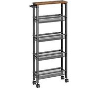 VASAGLE, carro con 5 niveles, carro estrecho para la cocina, estantería con ruedas, acero, con asa, ideal para espacios pequeños, 13 x 45,4 x 99,6 cm, apto para cocina, baño o salón