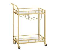 VASAGLE Carro de Bebidas, con 2 Estantes de Espejo, Portavinos, Portavasos | Carrito de Bar, Carro de Servir, para Bar de Casa, Cocina, Comedor, Dorado Pálido y Gris Paloma, Colección BARIS LRC092A62