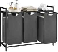 VASAGLE, cesta de ropa con 3 compartimentos, con espacio de almacenamiento, extraíble y desmontable, capacidad de 3 x 38 litros, color gris