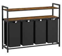 VASAGLE, cesta de ropa con 4 compartimentos, 2 estantes, 40 litros por compartimento – color marrón vintage y , tamaño 160 litros