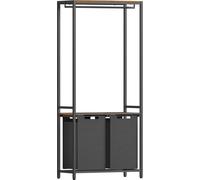 VASAGLE, cesta de ropa, juego de 2 cestas con 2 estantes interiores, compartimento extraíble, barra para colgar, capacidad de 2 x 46 litros, dimensiones: 73 x 33 x 177 cm
