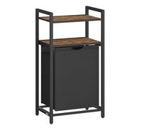 VASAGLE - Cesta para la ropa, cesta para la ropa sucia, almacenamiento de 1 compartimento, 1 bolsa extraíble de tela Oxford, 2 estantes, marco de metal, 65 litros, marrón rústico y negro BLH212B01