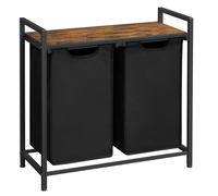 VASAGLE Cesta para la ropa sucia, 2 compartimentos, con 2 bolsas de tela Oxford extraíbles, marco de metal, Marrón Rústico y Negro/Blanco y Gris Claro/Marrón Rústico y Gris/Negro Tinta Gris Paloma y