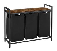 VASAGLE Cesto para Ropa Sucia, Cesta Colada, 3 Bolsas Colada de Tela Oxford Extraíble y Desmontable, Estante, Marco Metálico, 3 x 38 L, 92,5 x 33 x 72 cm, Marrón Rústico y Negro/Negro y