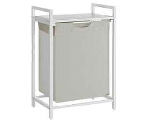 VASAGLE Cesto para Ropa Sucia, Cesta Colada, Bolsa Colada de Tela Oxford Extraíble y Desmontable, Estante, Marco Metálico, 65 L, 50 x 33 x 72 cm, Blanco/Negro y Gris/Marrón Rústico y Negro