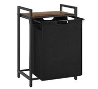 VASAGLE Cesto para Ropa Sucia, Cesta Colada, Bolsa de Tela Oxford Extraíble y Desmontable, Estante, Marco Metálico, 65 L, 50 x 33 x 72 cm, Negro Tinta y Marrón Rústico BLH101B01