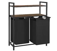 VASAGLE Cesto para Ropa Sucia, Cesta Colada con 2 Bolsas Extraíbles, 2 Estantes, Bolsa Extraíble y Desmontable, 46 L por Bolsa, para Baño, Lavandería, Marrón Rústico y Negro BLH211B01