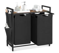 VASAGLE Cesto Ropa Sucia, 2 Compartimentos con Estante, 92 L | Cestas de Almacenaje, Bolsas Extraíbles de Tela Oxford, 73 x 33 x 72 cm, Colección BRENTA BLH201BH66