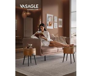 VASAGLE, colección EKHO: Taburete con espacio de almacenamiento, banco con espacio de almacenamiento, caja de asiento, tapizado en cuero sintético, costuras, estilo modernista de mediados de siglo, di