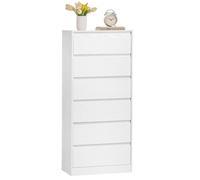 VASAGLE Cómoda de 6 Cajones para Dormitorio, 48 x 30 x 111,2 cm | Armario de Almacenamiento, Mueble para Ropa, Estilo Moderno Básico, Blanco Nieve, Colección KAILYN LTS606WE01