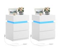 VASAGLE Conjunto de 2 Mesitas de Noche, con LED, 3 Cajones | Mueble Auxiliar Dormitorio, Cajonera Pequeña, 40 x 35 x 55 cm, para Habitación, Colección KAILYN