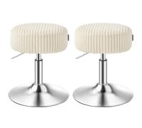 VASAGLE Conjunto de 2 Taburetes de Tocador, Regulables, Giratorios | Banquetas de Dormitorio, Taburete Bajo, Tela de Pana, Blanco Crema, Cojín de 14 cm, Base Antideslizante