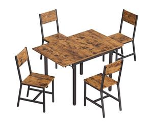 VASAGLE Conjunto de Mesa de Comedor Plegable y 4 Sillas, Marrón Rústico | Mesa Plegable de Cocina Pequeña, Auxiliar para Salón, Colección BARNET