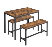 VASAGLE Conjunto de Mesa de Comedor y 2 Sillas, Juego de 3 Piezas, Mesa de 70 x 110 x 75 cm, 2 Taburetes de 30 x 97 x 50 cm Cada Uno, Marco de Acero, Negro Ceniza y Negro Tinta/Greige Brezo y Negro Ma