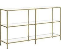 VASAGLE, consola, mesa auxiliar, 3 niveles, mesa de apoyo, estantes de vidrio templado, 130 x 30 x 73,3 cm, estructura de metal, diseño moderno