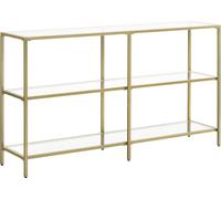 VASAGLE, consola, mesa auxiliar, 3 niveles, mesa de apoyo, estantes de vidrio templado, 130 x 30 x 73,5 cm, estructura de metal, diseño moderno, ideal para recibidor, salón